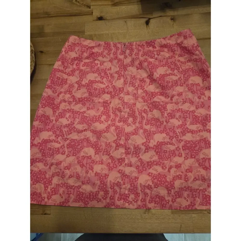 Vintage Lilly Pulitzer Pink Flamingo Print Cotton A-Line Mini Skirt Size 8 - EUC
